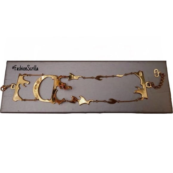 Christian Dior By John Galliano Gold Flaming “D” Logo Runway Bracelet Cuff - Picture 2 of 10